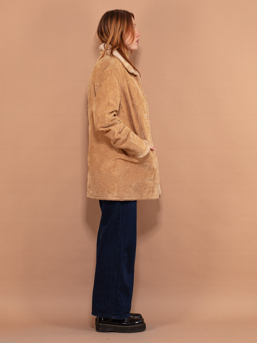 Vintage 90's Suede Sherpa Coat in Beige - NorthernGrip