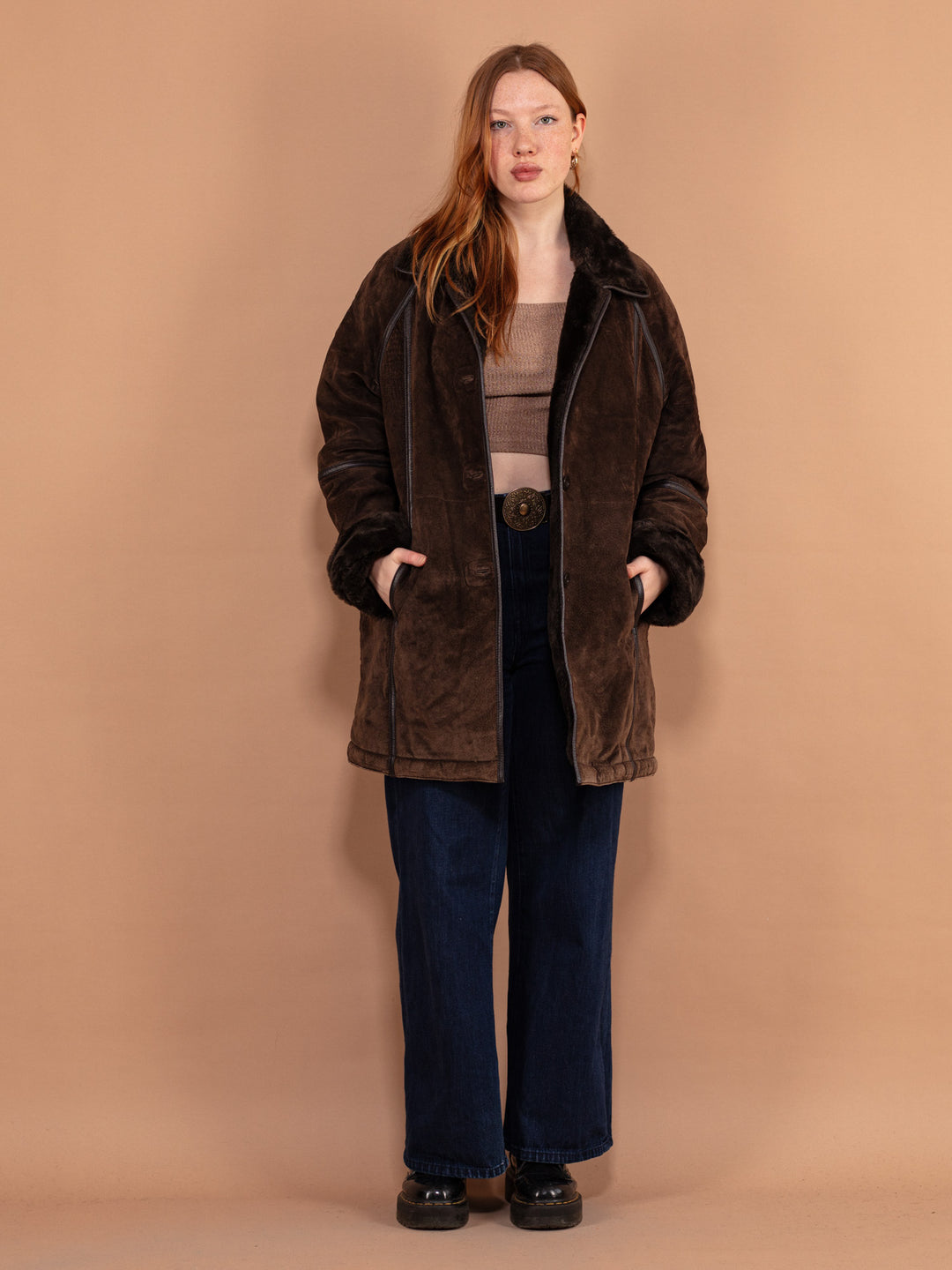 Vintage 90's Suede Sherpa Coat in Brown - NorthernGrip
