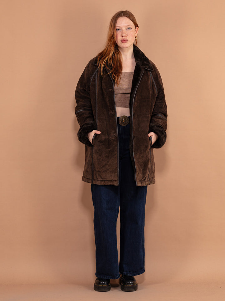 Vintage 90's Suede Sherpa Coat in Brown - NorthernGrip