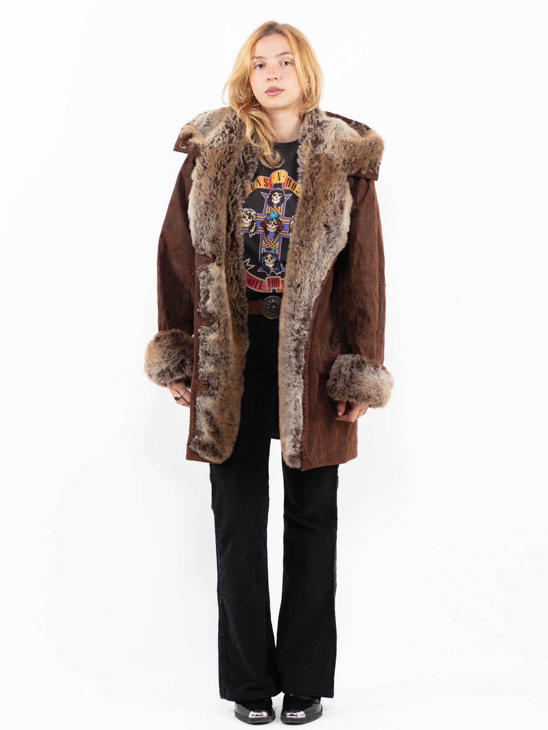 Vintage 90's Women Suede Sherpa in BrownA0191