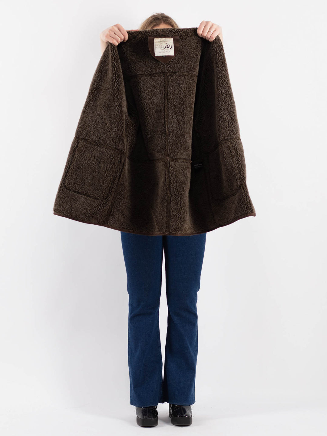 Vintage 90's Women Suede Sherpa Coat in Brown