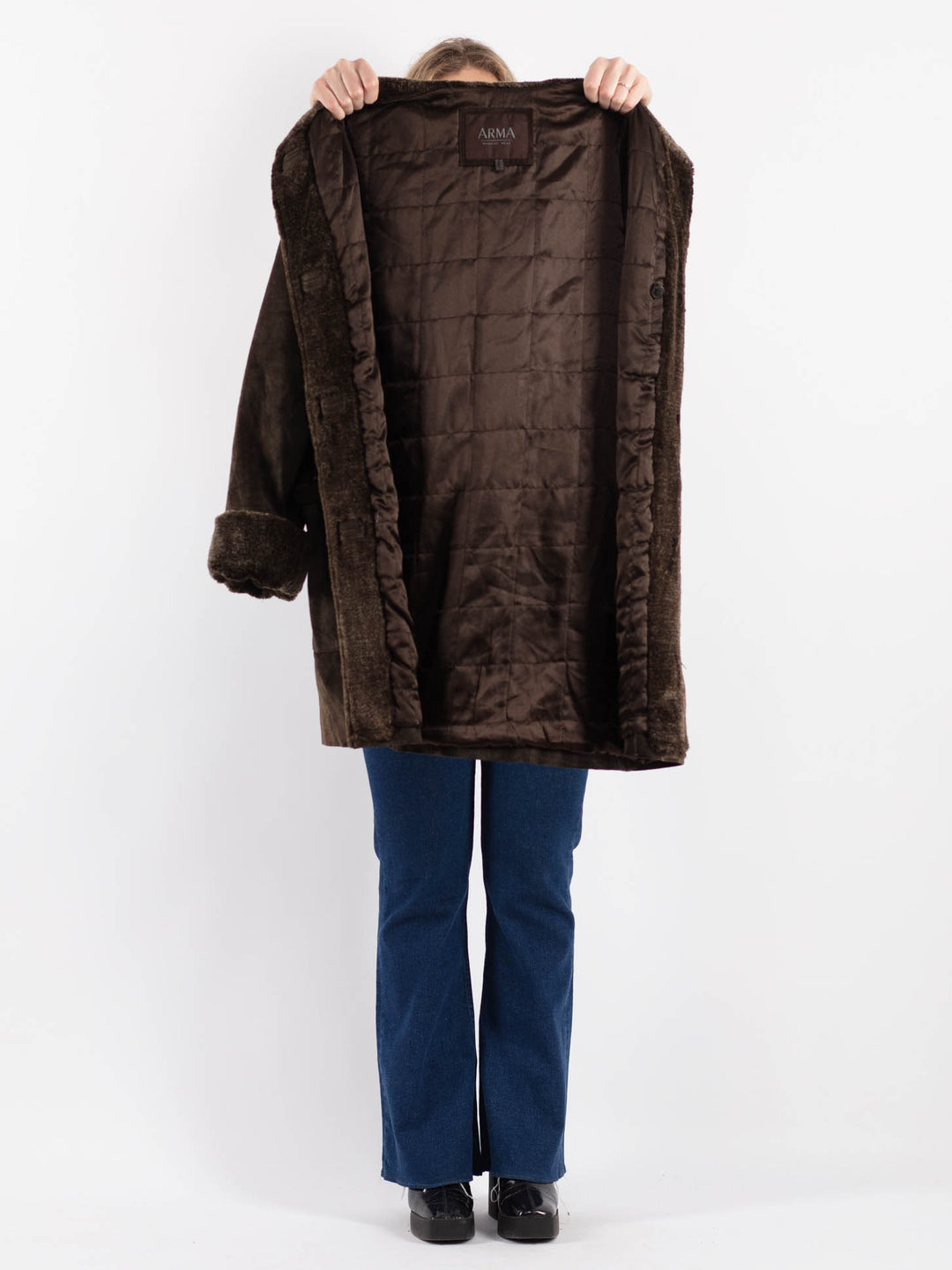 Vintage 90's Women Suede Sherpa Coat in Brown