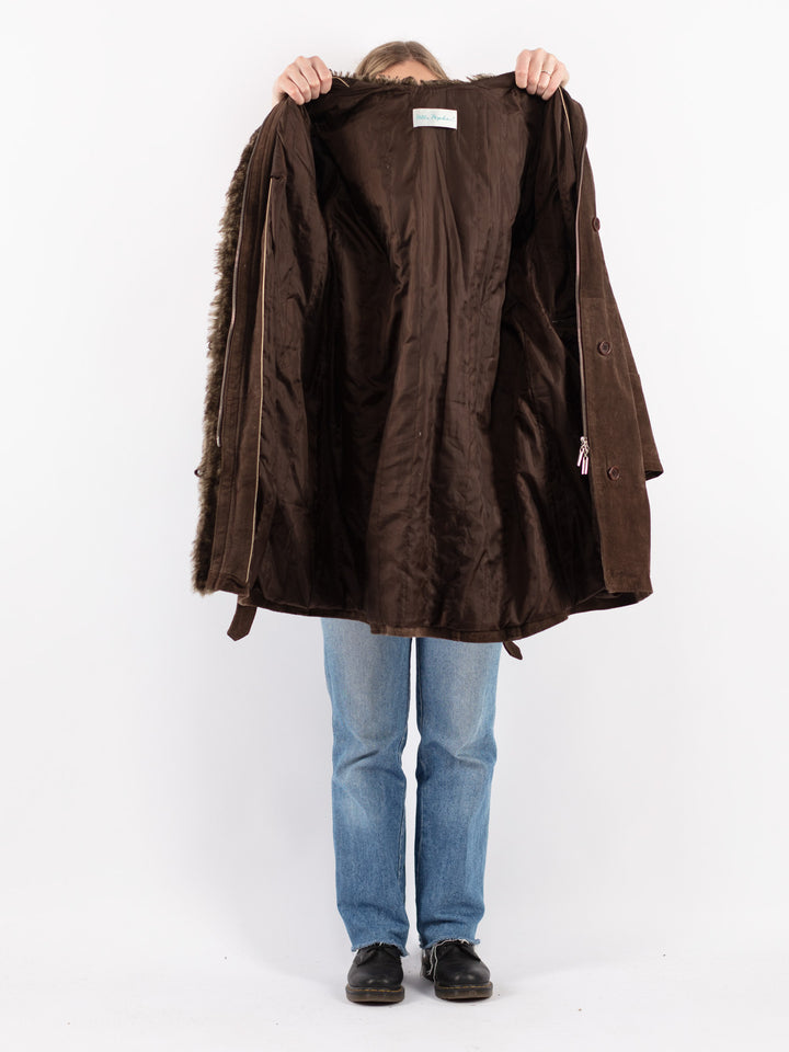 Vintage 90's Women Suede Sherpa Coat in Brown