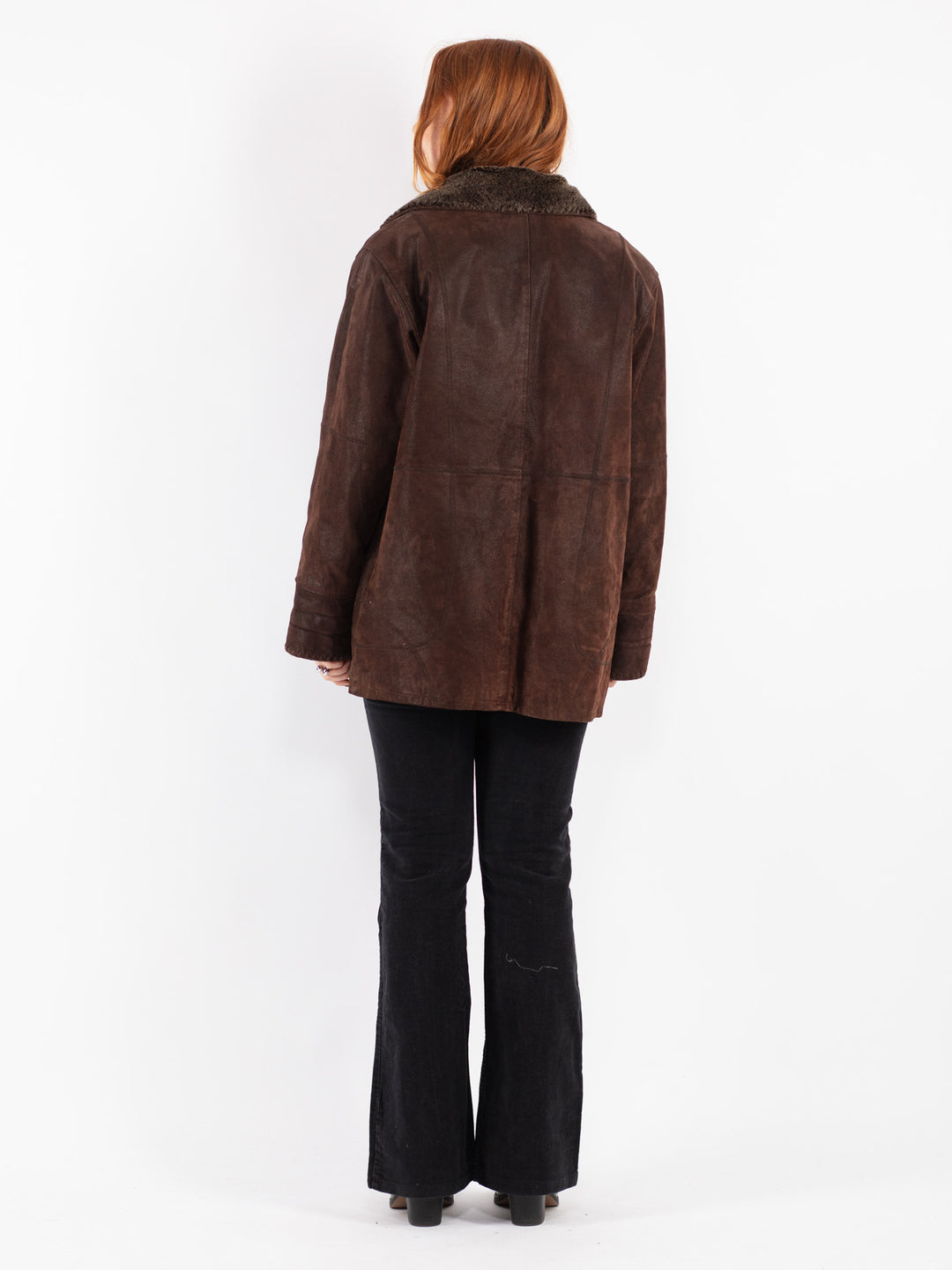 Vintage 90's Women Suede Sherpa Coat in Brown