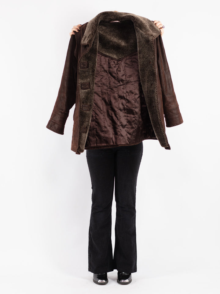 Vintage 90's Women Suede Sherpa Coat in Brown