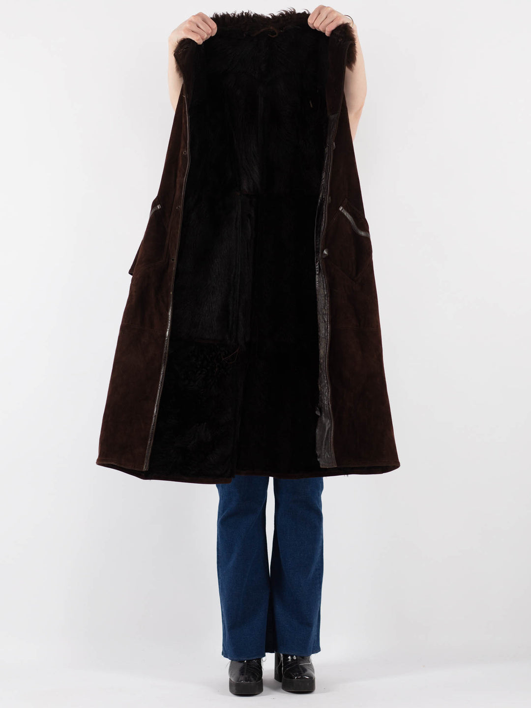 Vintage 90's Women Suede Sherpa Coat in BrownV9409