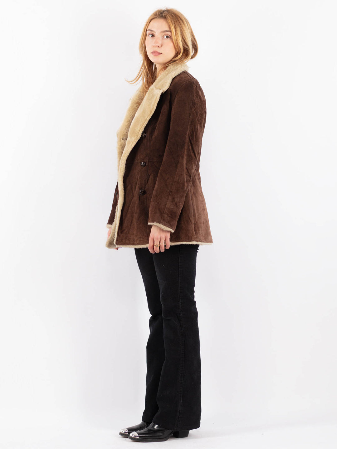 Vintage 90's Women Suede Sherpa Coat in BrownV9723