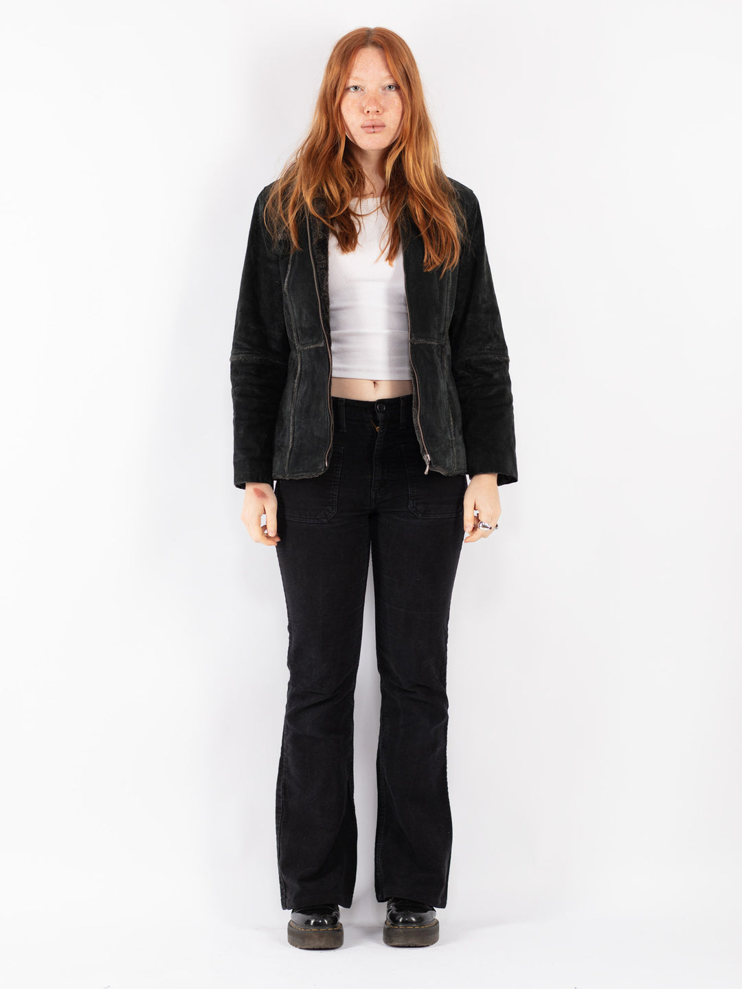 Vintage 90's Women Suede Sherpa Jacket in Black