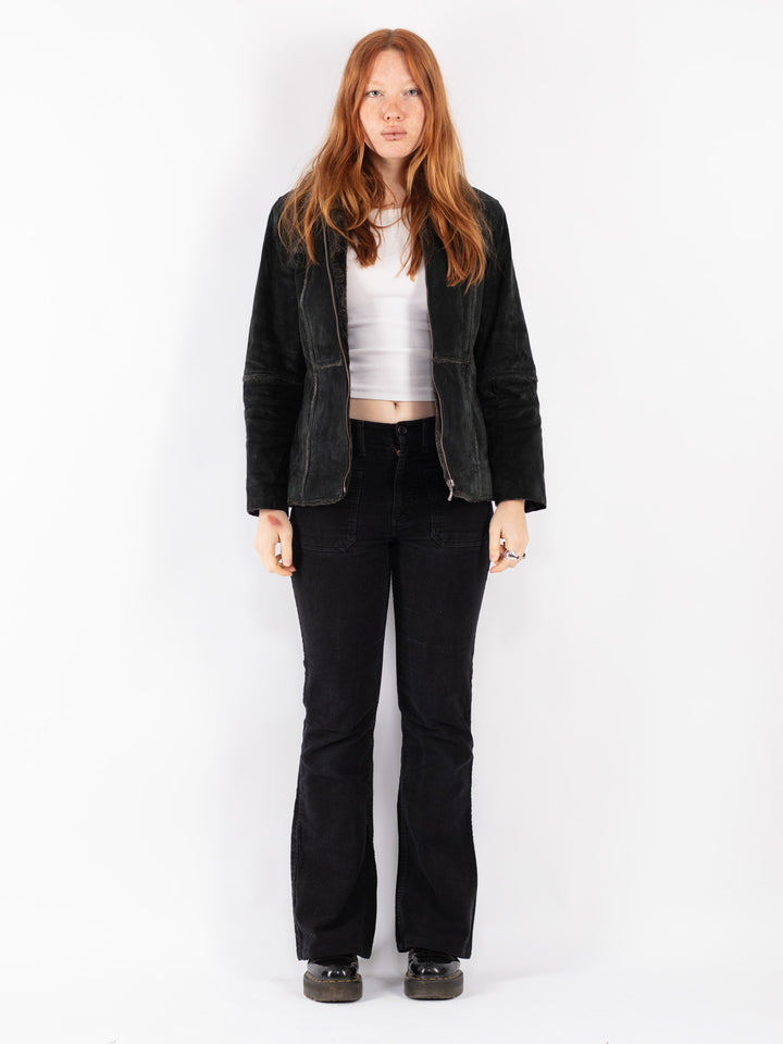 Vintage 90's Women Suede Sherpa Jacket in Black