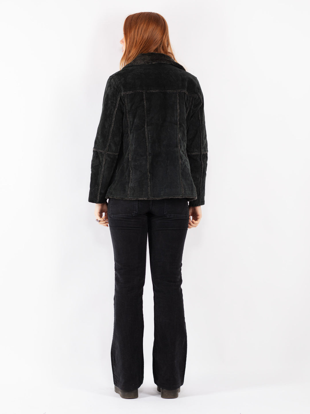 Vintage 90's Women Suede Sherpa Jacket in Black