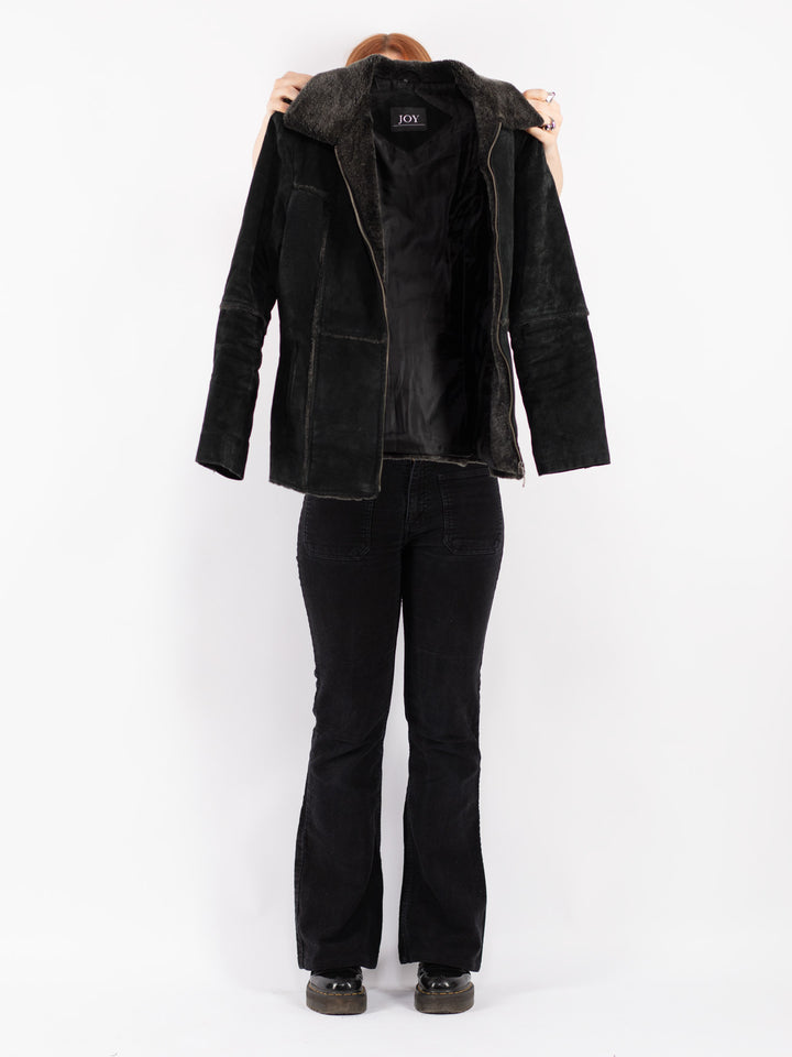 Vintage 90's Women Suede Sherpa Jacket in Black