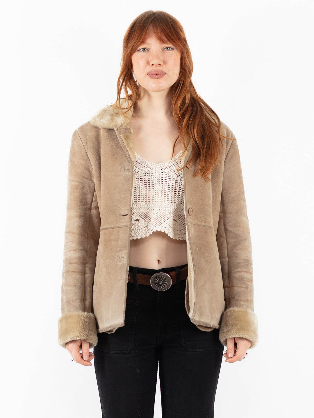 Vintage 90's Women Suede Sherpa Jacket in BeigeV9798