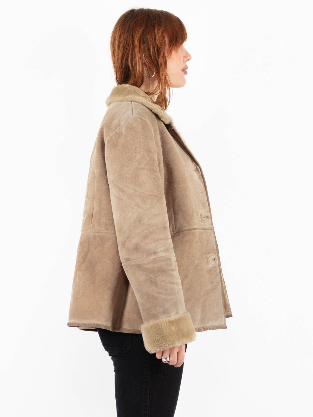 Vintage 90's Women Suede Sherpa Jacket in BeigeV9798