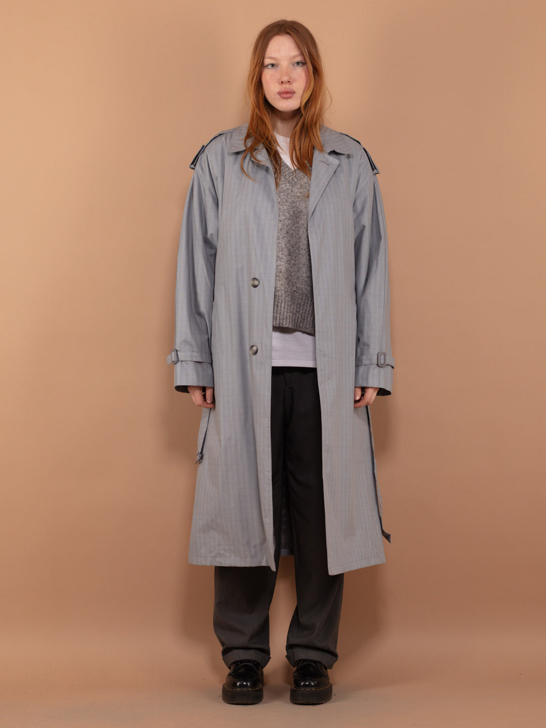 Vintage 90's Women Trench Coat in Light Gray - NorthernGrip