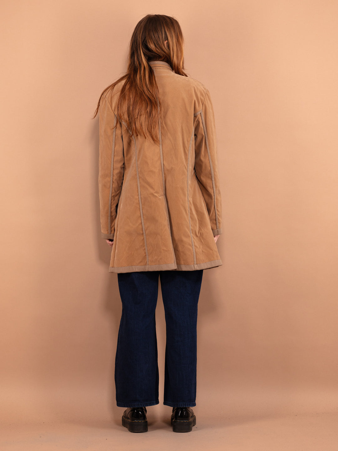 Vintage 90's Women Velour Sherpa Coat in Beige - NorthernGrip