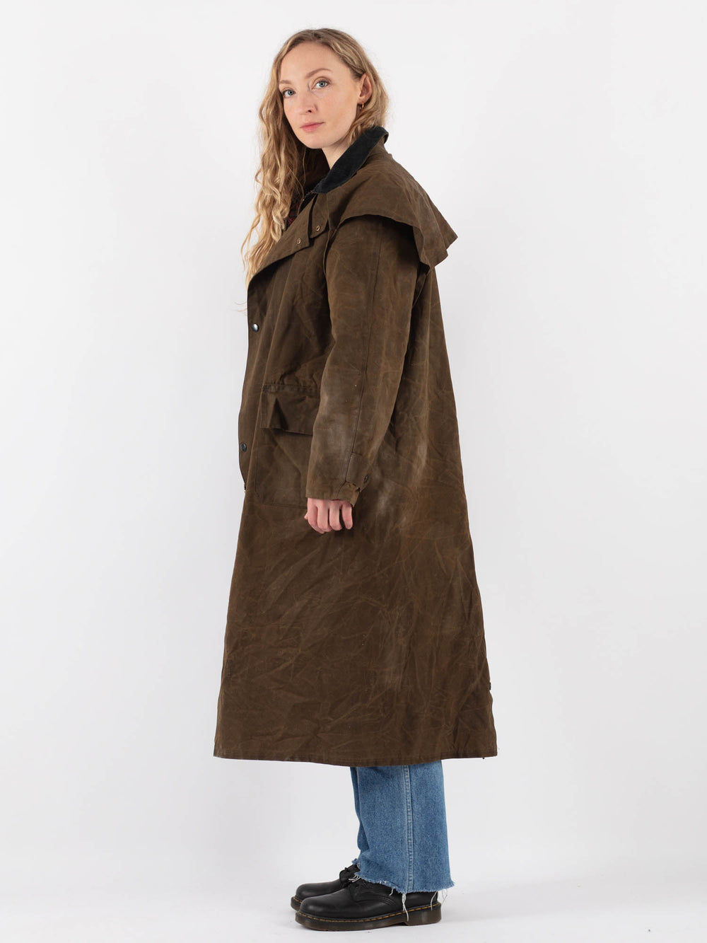 Vintage 90's Women Waxed Cotton Coat in Green