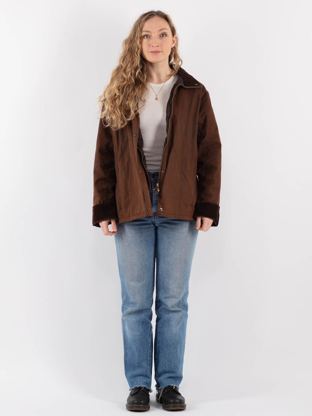 Vintage 90's Women Waxed Cotton Jacket in Brown - NorthernGrip