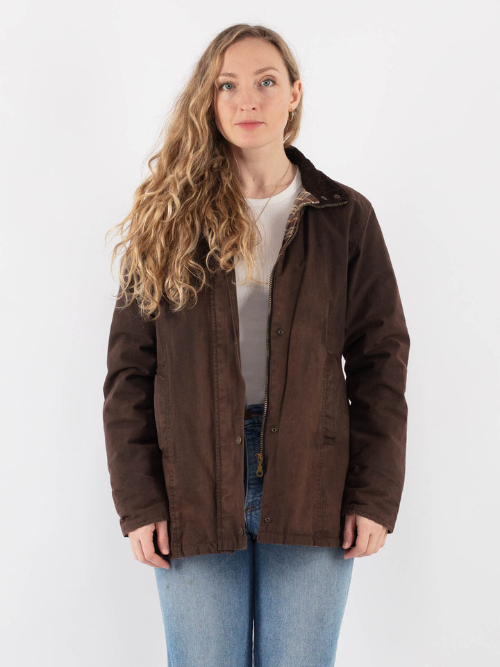 Vintage 90's Women Waxed Cotton Jacket in Brown V9403