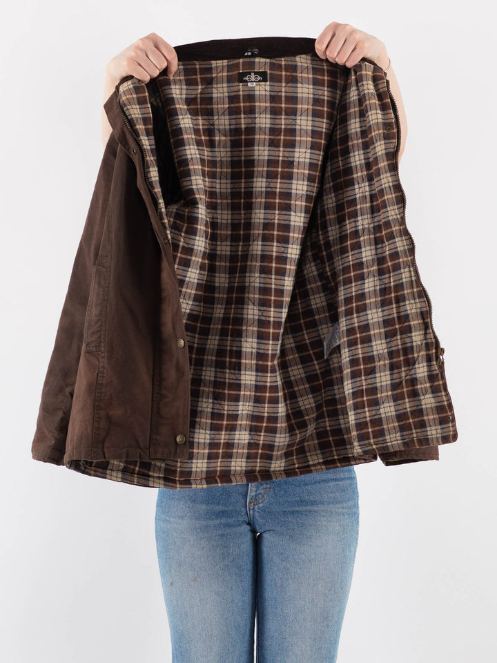 Vintage 90's Women Waxed Cotton Jacket in Brown