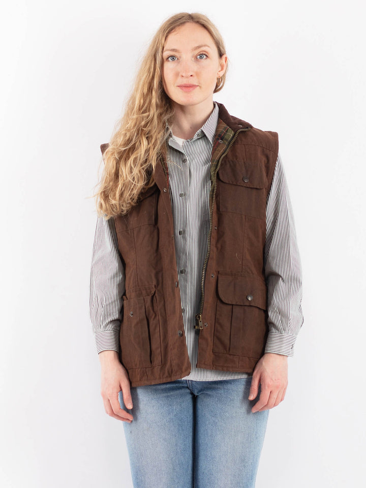 Vintage 90's Women Waxed Cotton Vest in BrownV9522