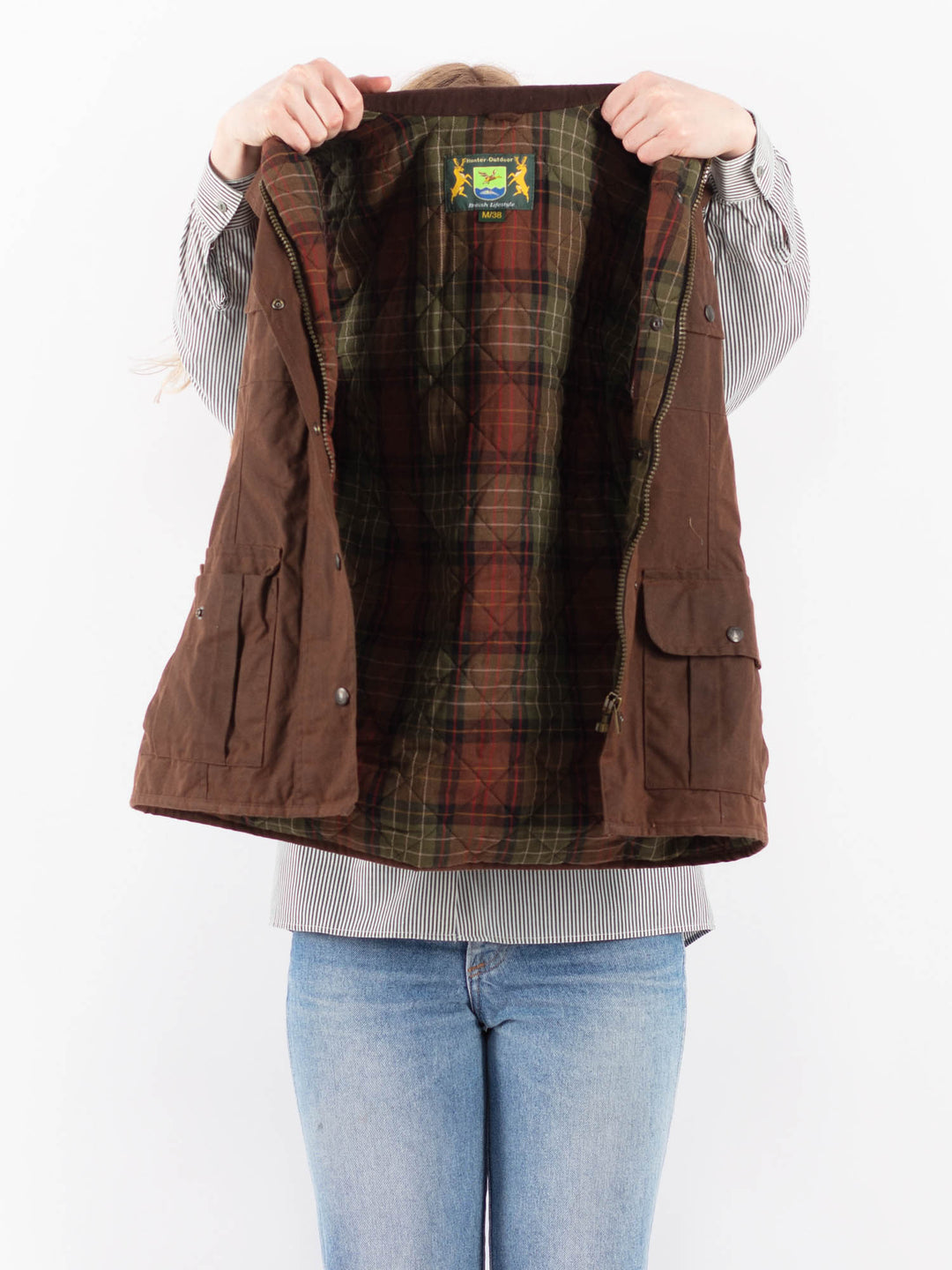 Vintage 90's Women Waxed Cotton Vest in BrownV9522