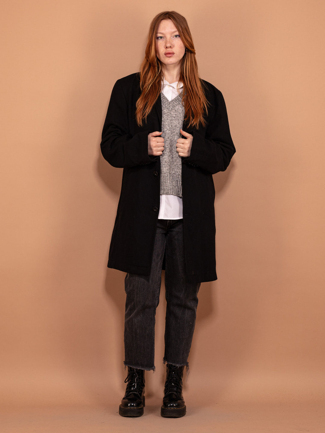 Vintage 90's Women Wool Blend Coat in Black - NorthernGrip