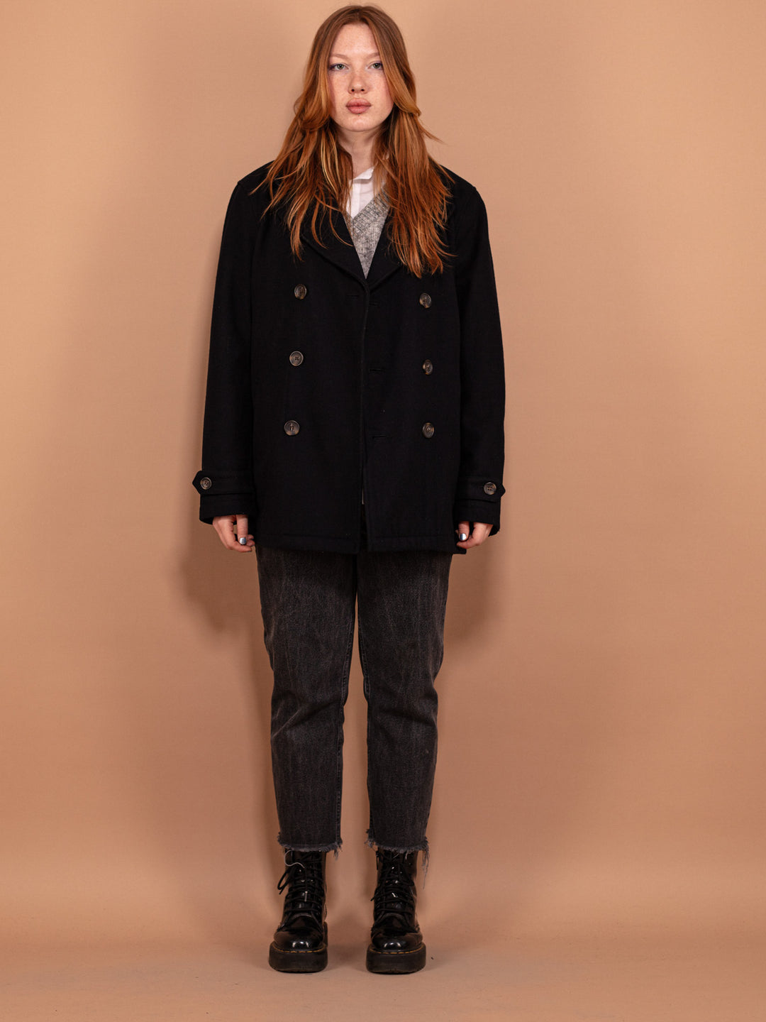 Vintage 90's Women Wool Blend Peacoat in Navy Blue - NorthernGrip