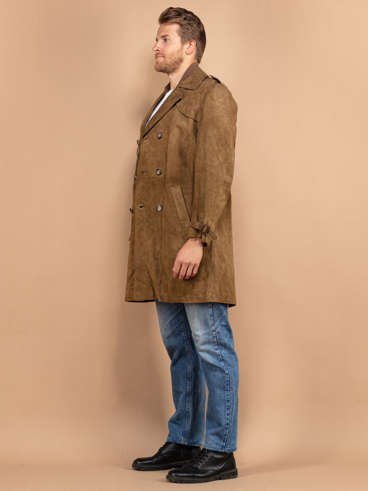 Vintage 70's Men Belted Suede Coat in Dark Beige - NorthernGrip
