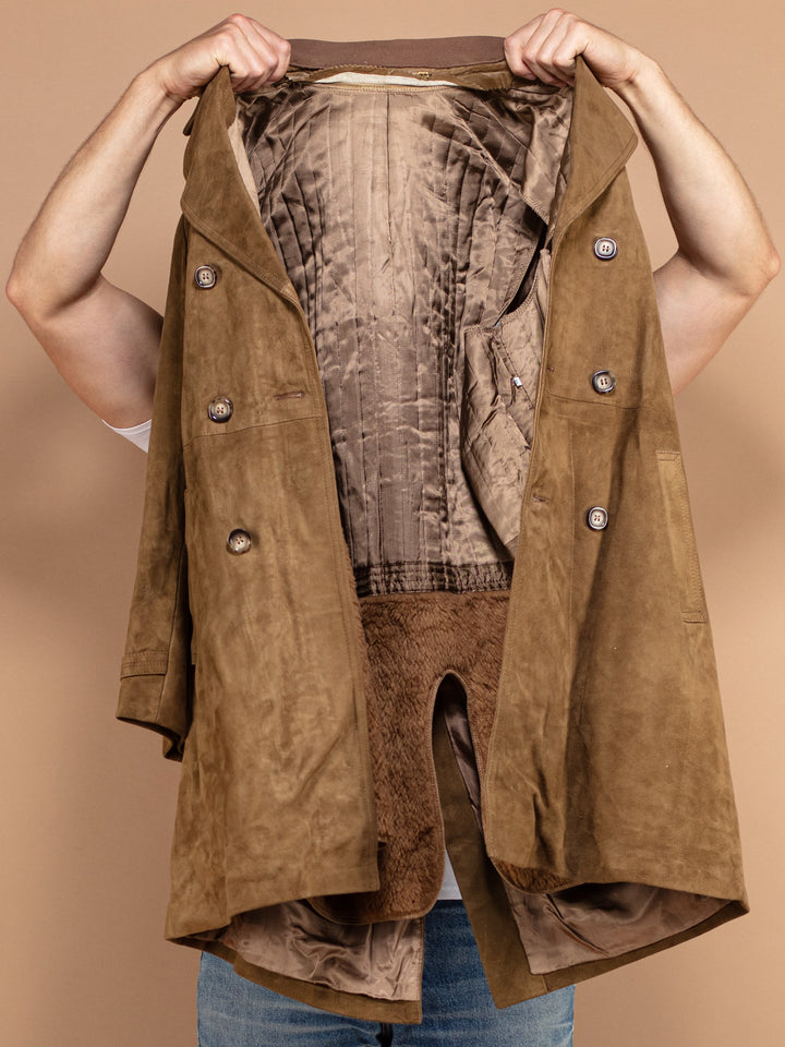 Vintage 70's Men Belted Suede Coat in Dark Beige - NorthernGrip