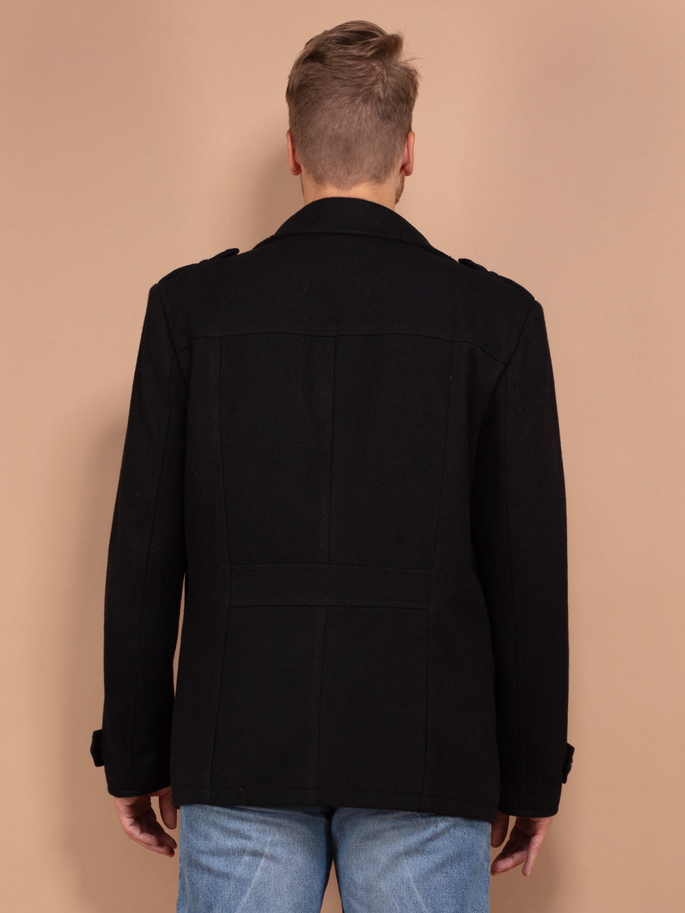 Vintage 00's Men Wool Blend Peacoat in Black - NorthernGrip