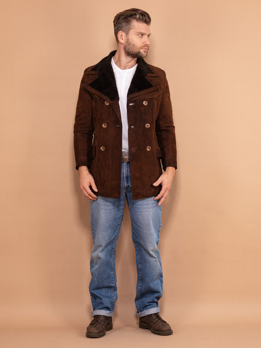 Vintage 70's Men Suede Sherpa Coat in Brown - NorthernGrip