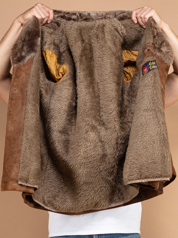 Vintage 70's Men Suede Sherpa Coat in Brown - NorthernGrip