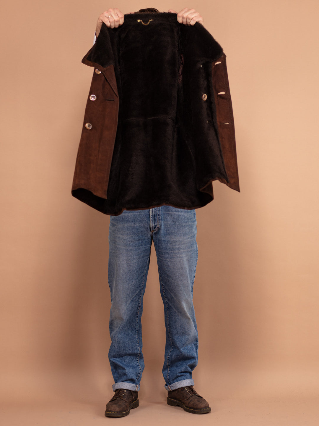 Vintage 70's Men Suede Sherpa Coat in Brown - NorthernGrip