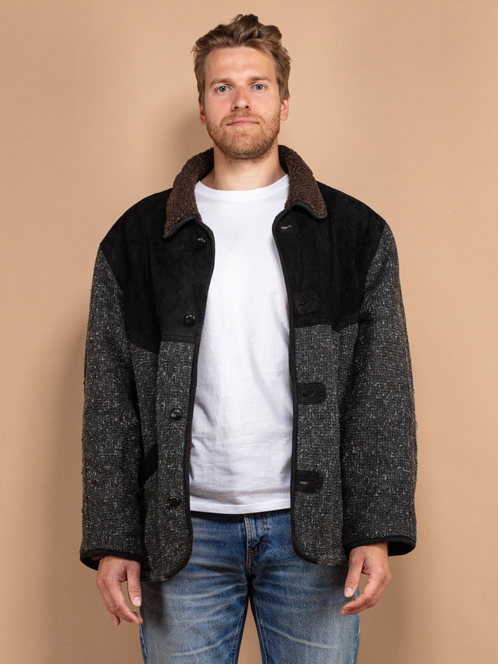 Vintage 90's Men Suede Wool Blend Coat in Grey - NorthernGrip