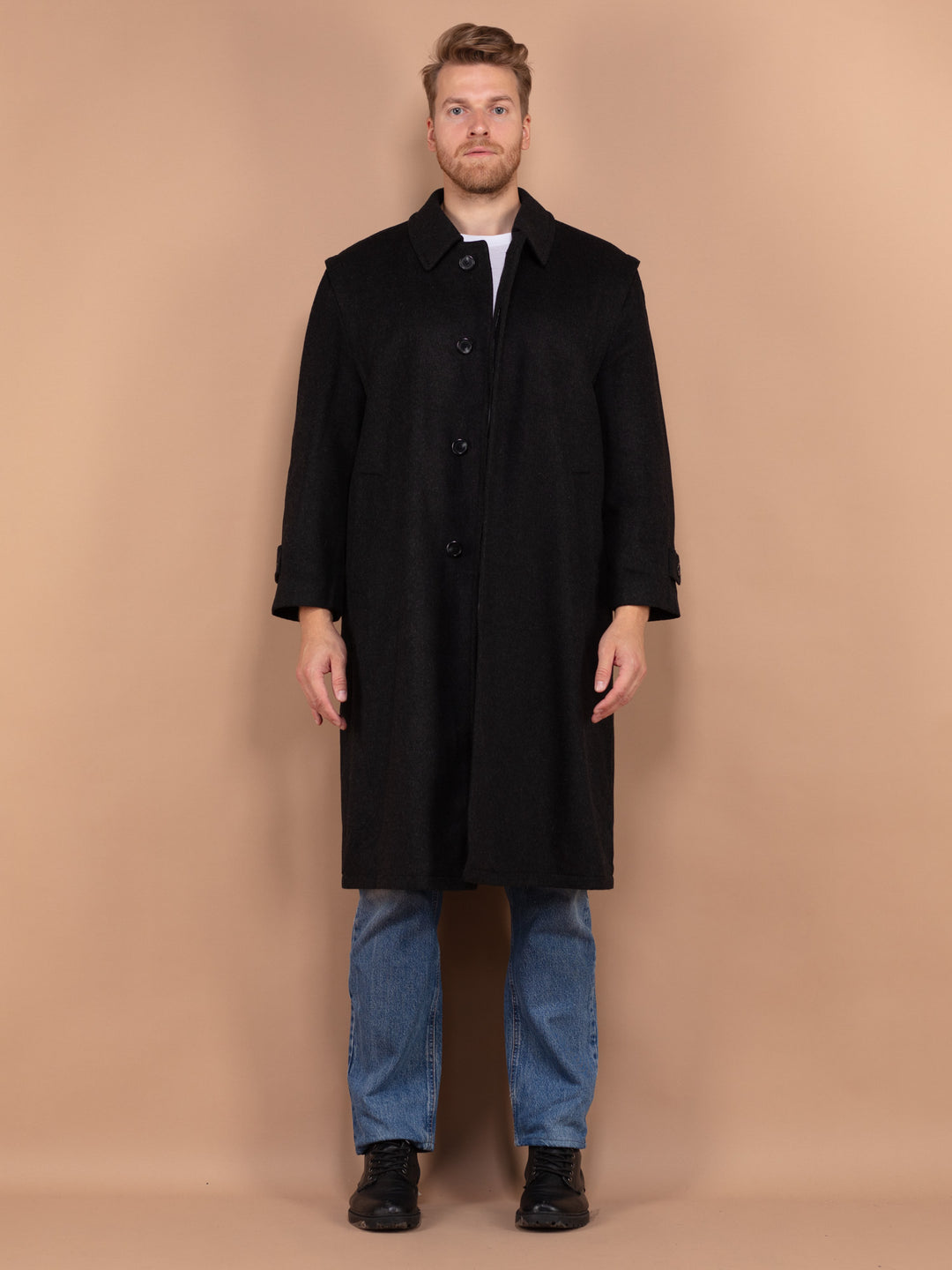 Vintage 80's Men Loden Wool Blend Coat in Black - NorthernGrip