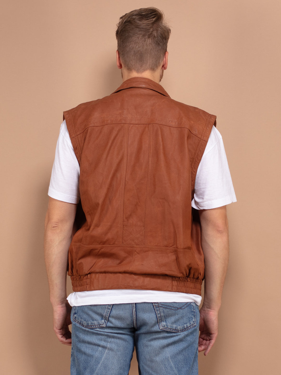 Vintage 80's Men Leather Zip Up Vest in Brown - NorthernGrip