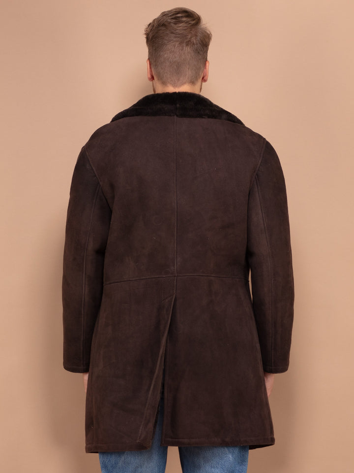 Vintage 70's Men Sheepskin Suede Coat in Brown - NorthernGrip