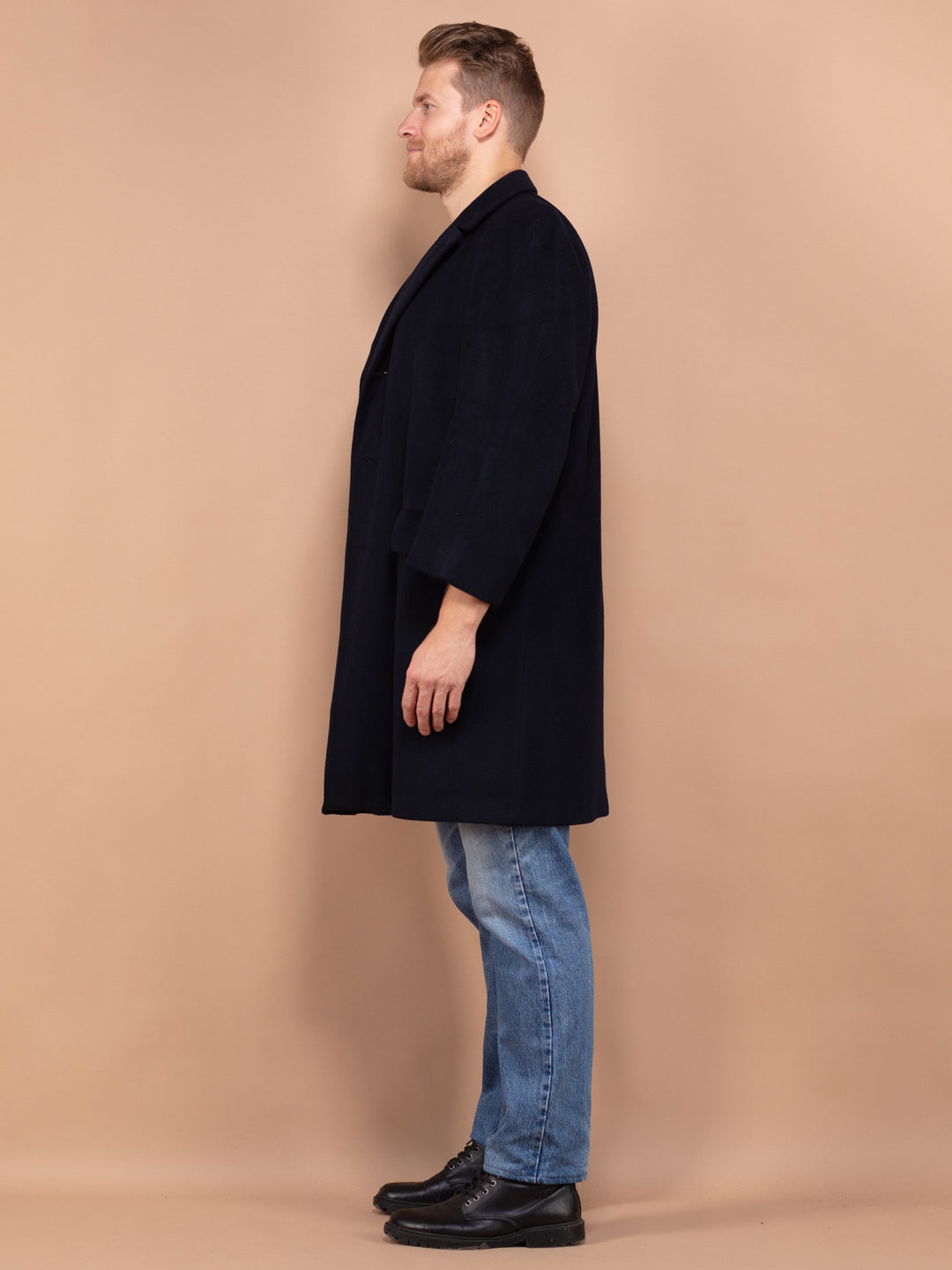 Vintage 80's Men Wool Blend Coat in Navy - NorthernGrip