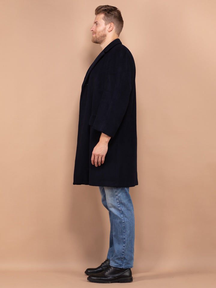 Vintage 80's Men Wool Blend Coat in Navy - NorthernGrip