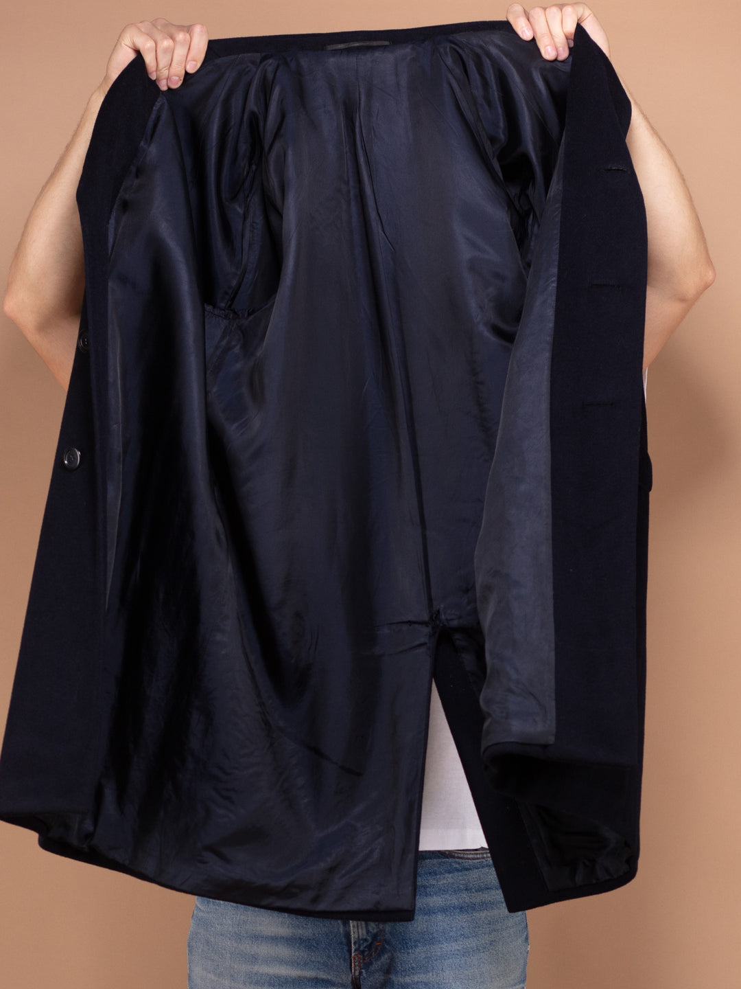 Vintage 80's Men Wool Blend Coat in Navy - NorthernGrip