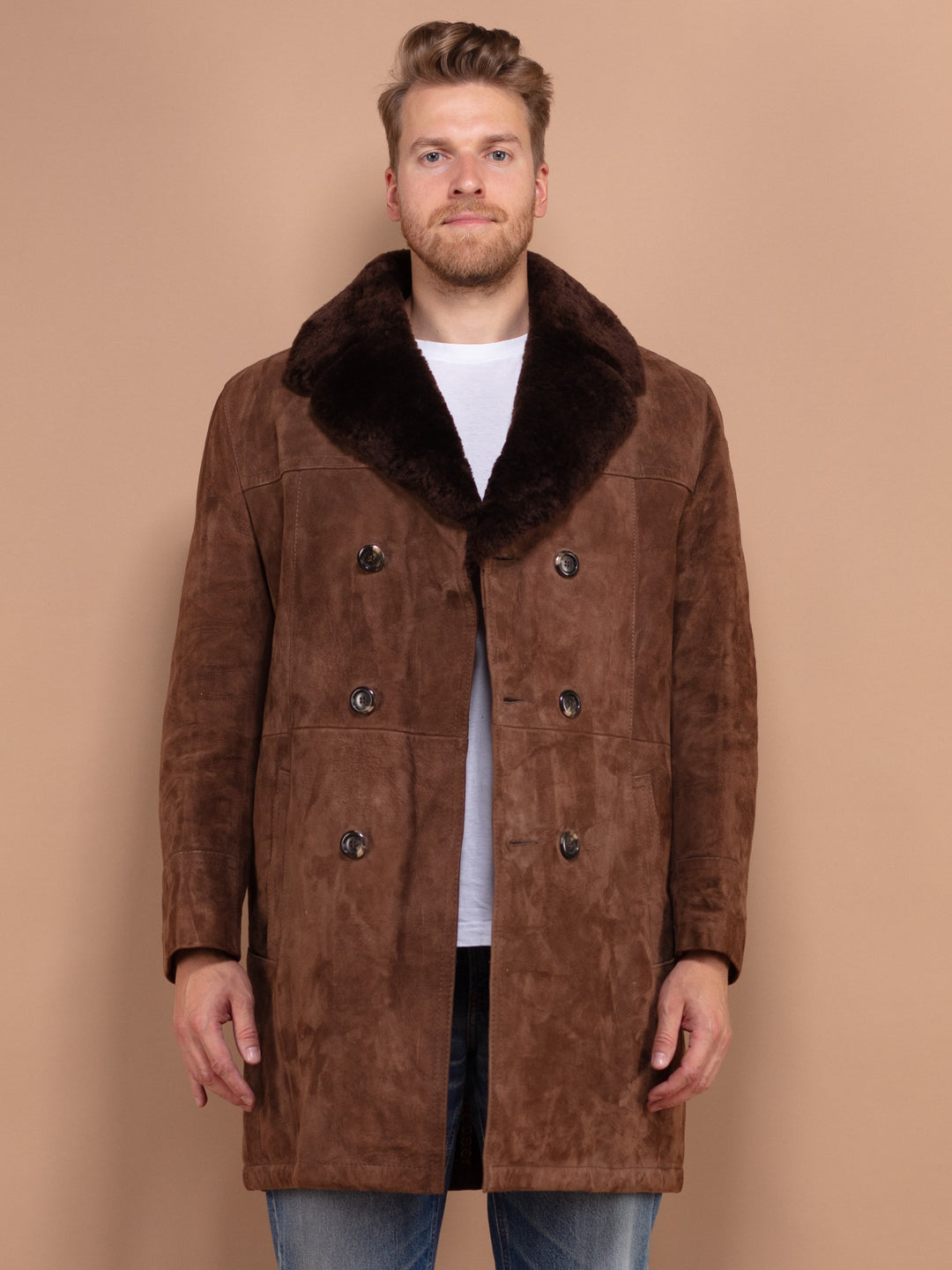 Vintage 70's Men Suede Sherpa Coat in Brown - NorthernGrip