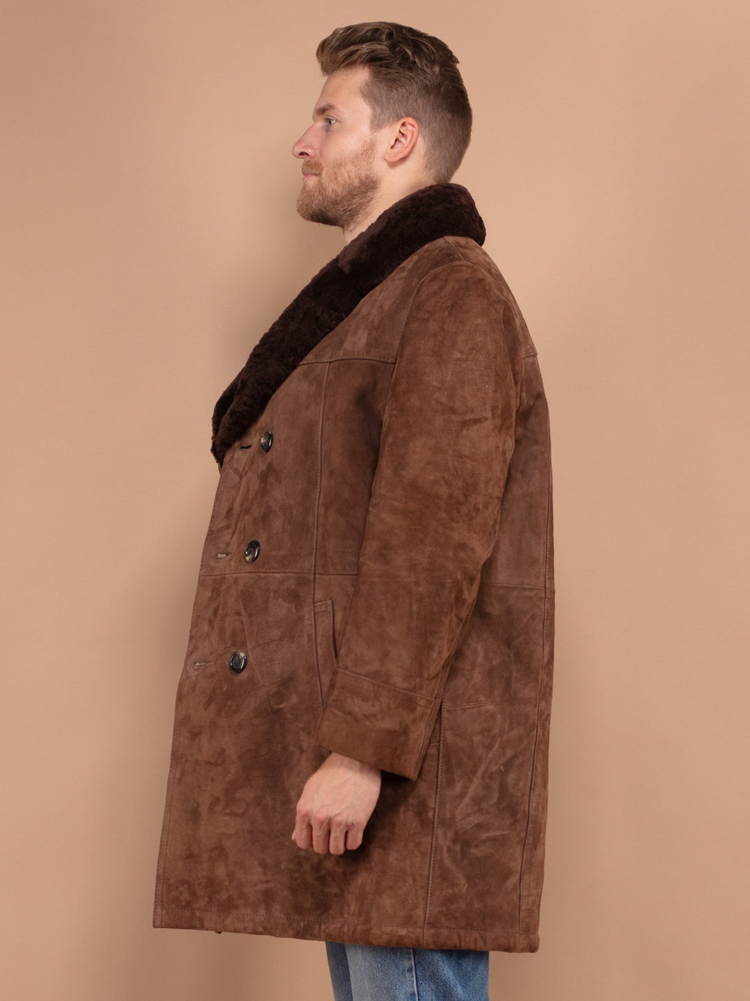 Vintage 70's Men Suede Sherpa Coat in Brown - NorthernGrip