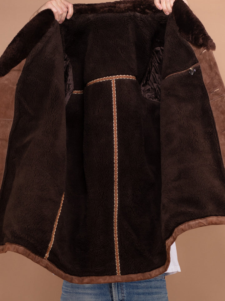 Vintage 70's Men Suede Sherpa Coat in Brown - NorthernGrip