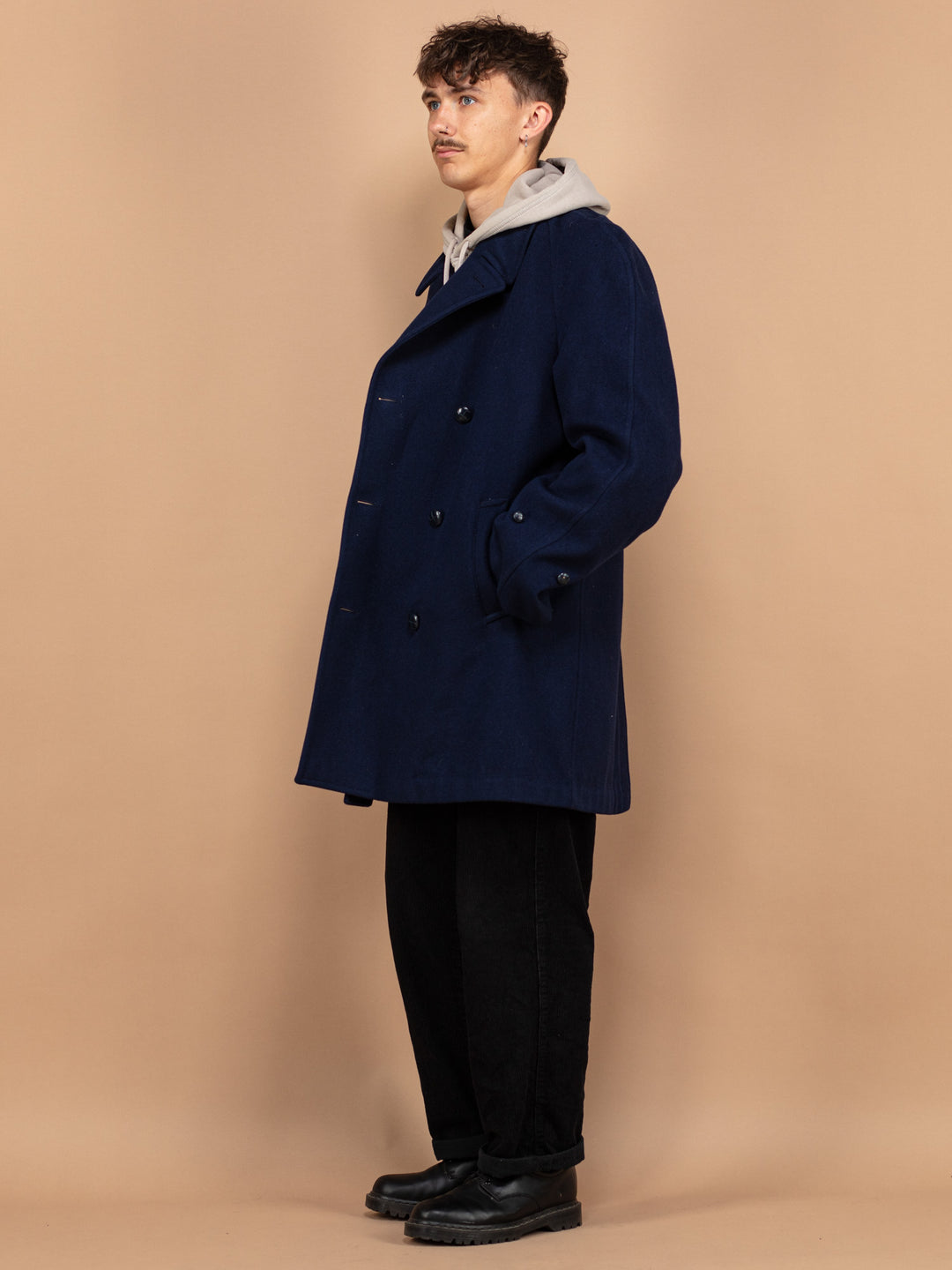 Vintage 70's Men Wool Coat in Navy - NorthernGrip