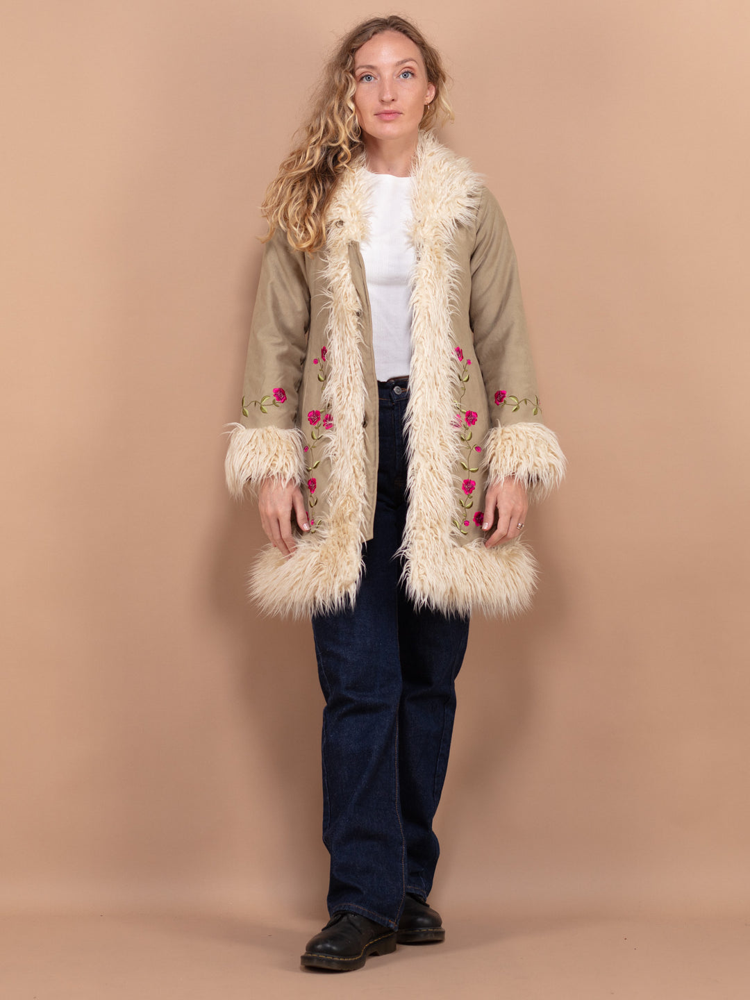 Vintage 90's Faux Penny Lane Coat in Beige - NorthernGrip