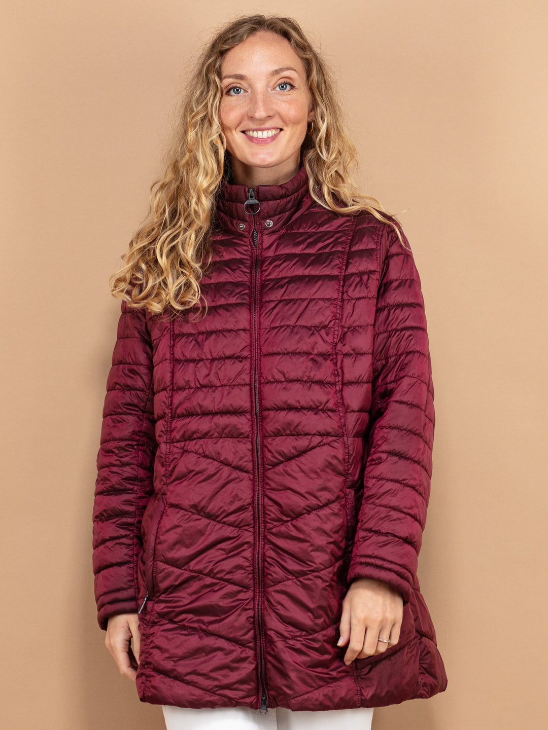 Vintage 00's Women Barbour Linton Quilt Jacket in Maroon - NorthernGrip