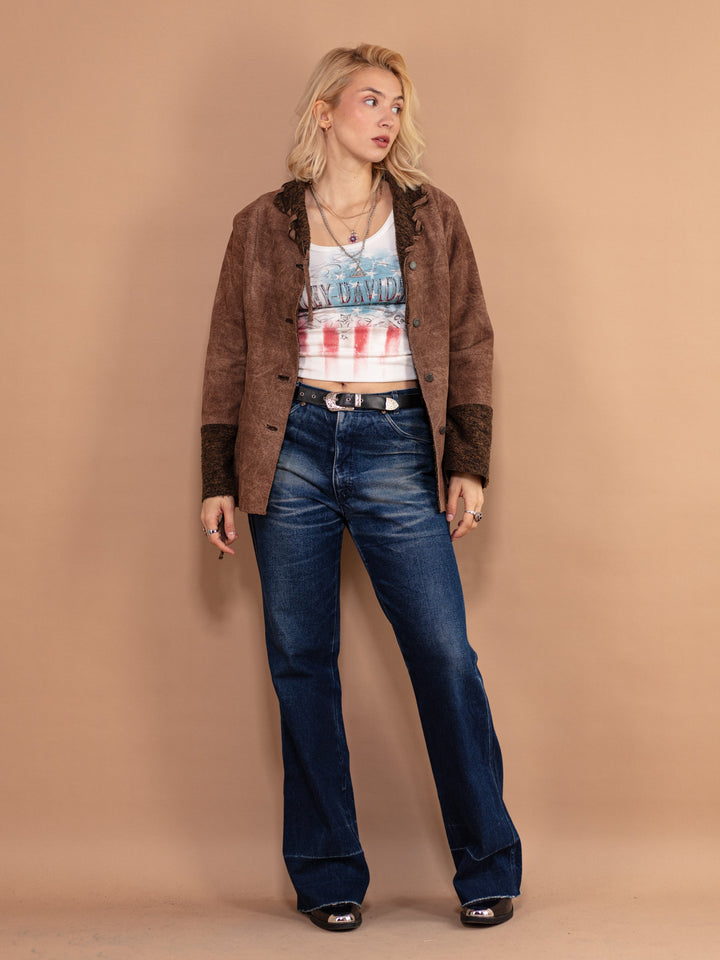 Vintage 90's Women Faux Sheepskin Jacket in Brown - NorthernGrip