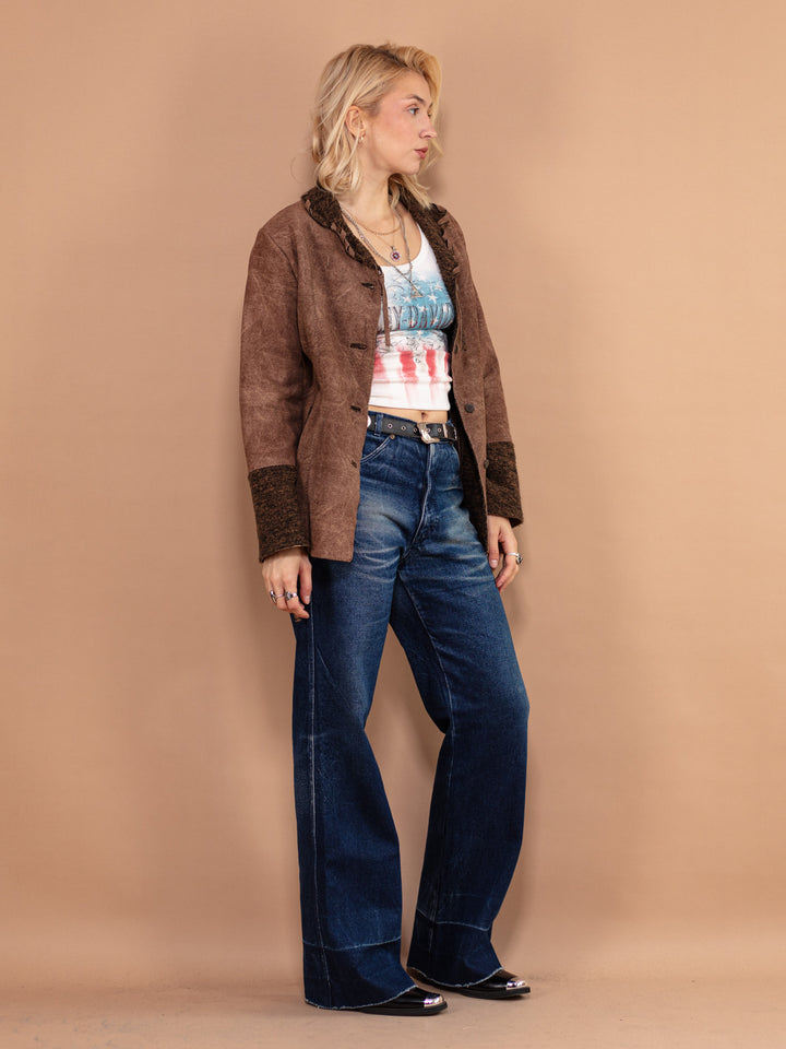 Vintage 90's Women Faux Sheepskin Jacket in Brown - NorthernGrip