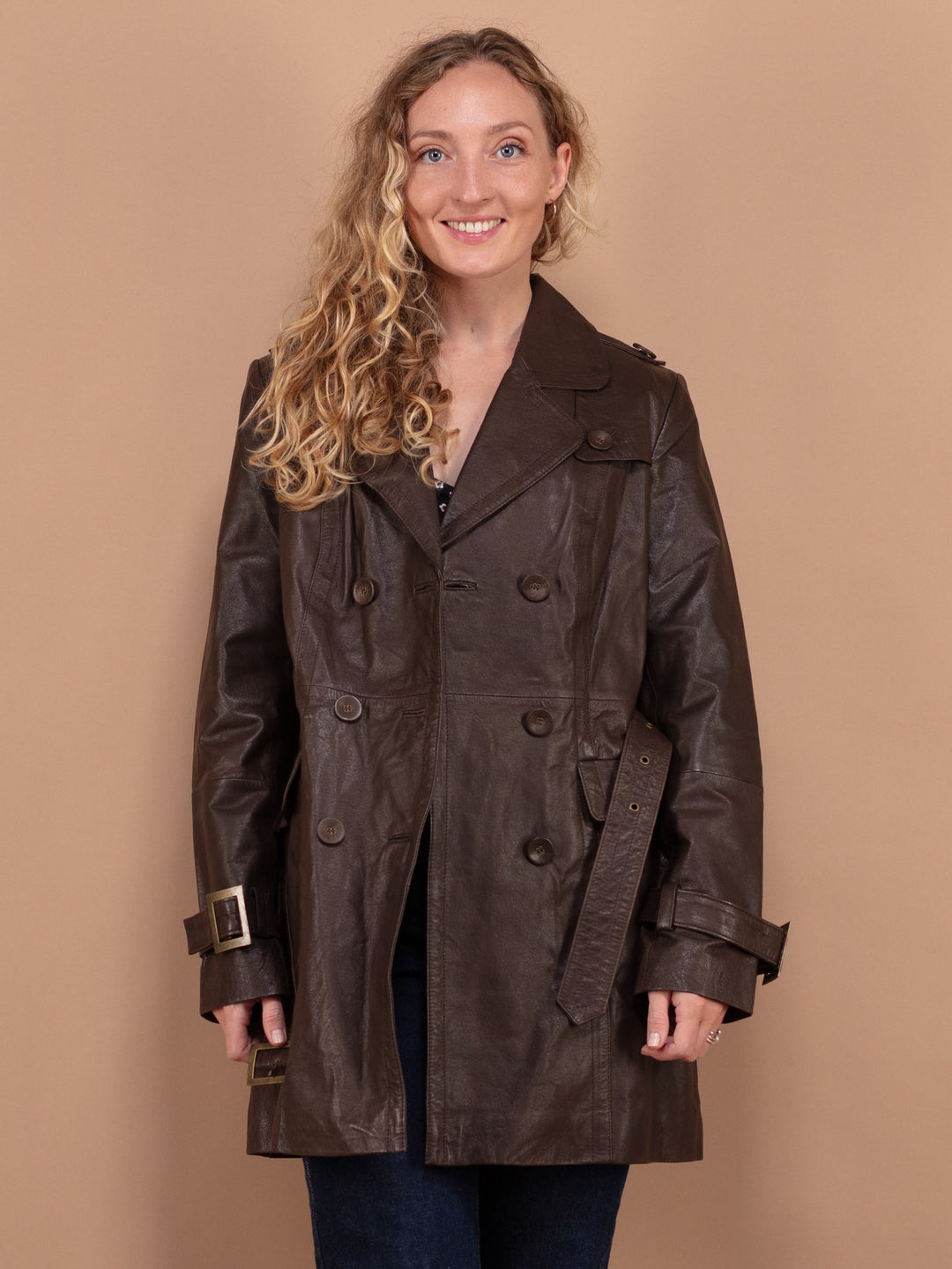 Vintage 00's Women Leather Coat in Brown - NorthernGrip