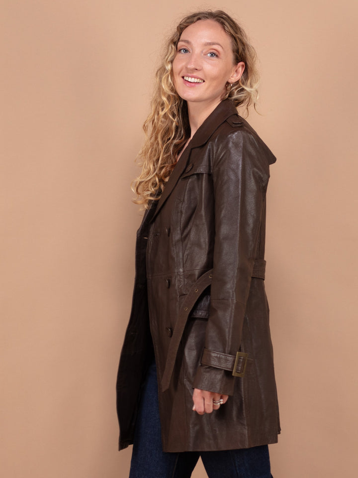 Vintage 00's Women Leather Coat in Brown - NorthernGrip